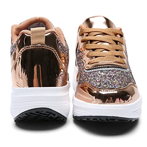 DADAWEN Women's Glitter Platform Wedge Athletic Tennis Walking Shoes Sparkly Sequin Lightweight Non Slip Casual Comfort Fashion Sneakers (Size:US5-US12)3