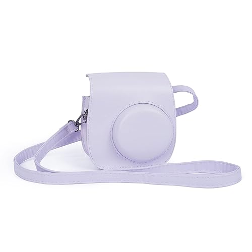 Riosin Instant Mini 12 Protective Case for Fujifilm Instax Mini 12/11 Camera,Premium PU Leather Camera Bag Cover with Pocket and Removable&Adjustable Strap (Lilac Purple) - Lilac Purple