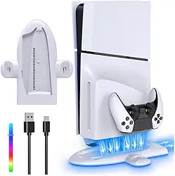 Base Cooler Ventoinha Suporte Compatível com Console Ps5 Slim Carregador Controle Manete Playstation