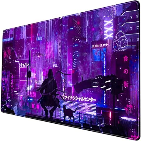 Anime Neon Mouse Pad Purple City Gaming Desk Big Cute Kawaii Pink Extended Mouse Pad Gaming ,Office Keyboard Pc Laptop Mousepad Large 31.5x15.7 in-with Stitched Eges Non-Slip Base Mouse Pads Mat Cover