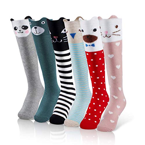 iMucci 6 pares de niñas lindas hasta la rodilla calcetines de dibujos animados animales de algodón de Navidad medias, talla única, multicolor Cover