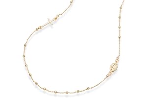 18K Gold Rosary Beaded Sideways Cross Necklace