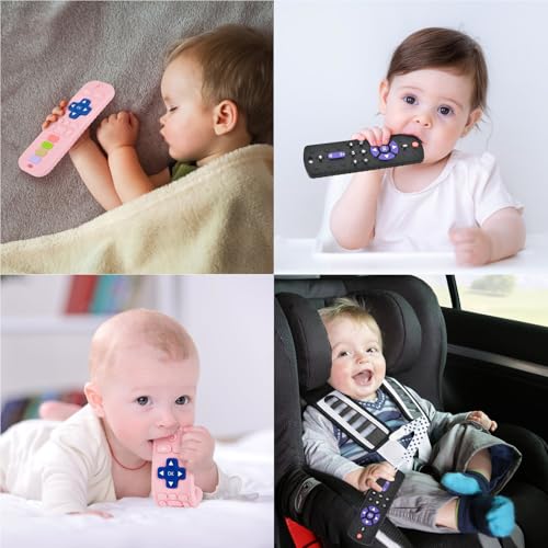 Image of Baby Silicone Teething Toys, Simulation TV Remote Control Shape Teether Toys for Toddlers 3-18 Months, Boys Girls Baby Teething Toys, Babies Chew Toys, Freezer BPA Free, Pink