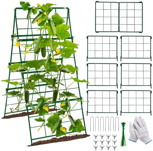 Thickened Cucumber Trellis for Raised Garden Bed,48"x16" Foldable Frame Metal Vegetable Trellis for Climbing Plants Outdoor Plant Support for Grape Tomato Peas, Fruit, Vine,Bean(Green)
