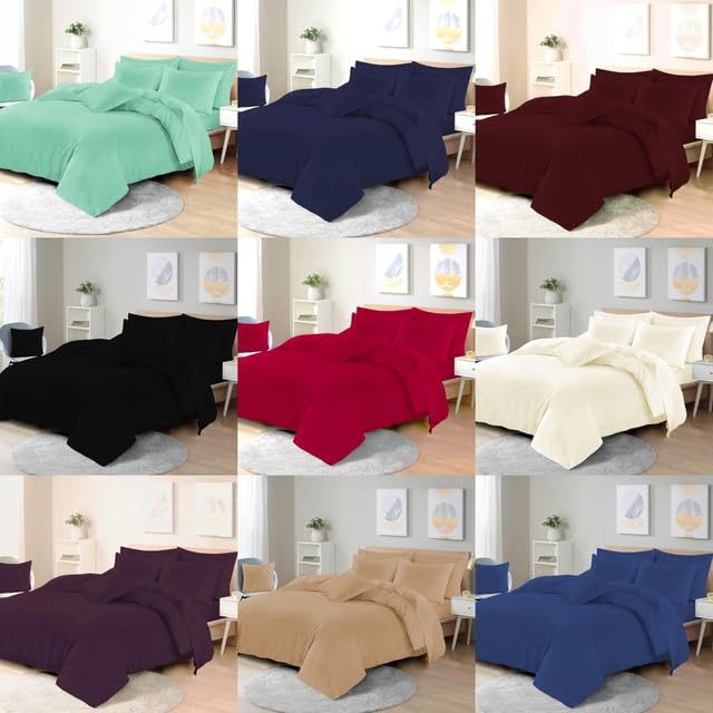 H2 Linen New Easy Care Plain Dye King Size Duvet Cover Sets with 2 Pillow Cases – No Iron Percale Soft Poly Cotton Duvet Cover Bedding Super King Quilt Covers Set (Lemon)