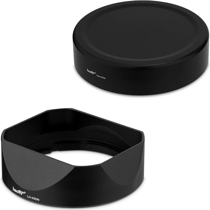LH-X50N Bayonet Square Metal Lens Hood for Fujifilm Fuji Fujinon XF 50mm F2 R WR Lens with Metal Cap Kit on X-Pro3 X-T4 X-S10 Camera