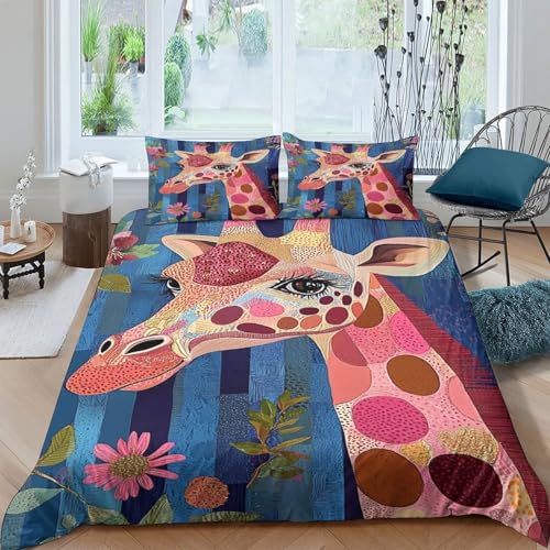 Housse de couette microfibre girafe 3D anti-tache drap de lit double - 4