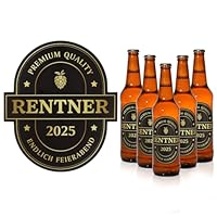 BETESSIN Rentner Geschenk Mann - Rentner 2025 – 6 Stück Premium Ruhestand Flaschenetiketten Selbstklebend - Renteneintritt Geschenk Männer - Lustiges Ruhestand Geschenk Rente Mann