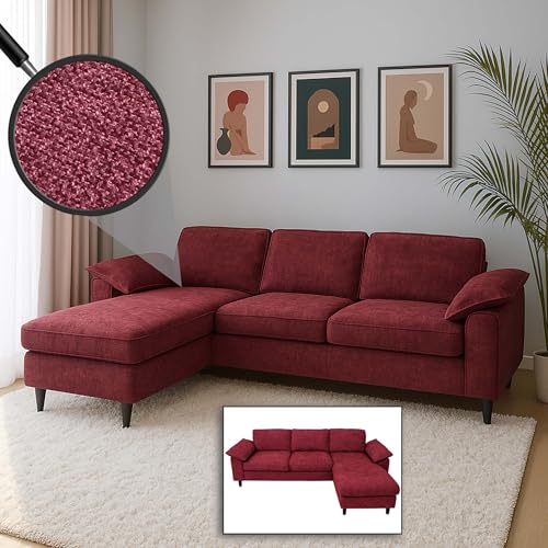 Mendler Sofa-Garnitur HWC-O71, Couch Ecksofa L-Form, Liegefläche Links/rechts, Stoff (320 g/m²) Holz 84x229x140cm - Bordeaux