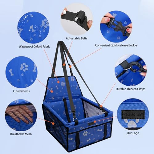 PetsHome-Dog-Car-Seat-Foldable-Dog-Car-Booster-Seat-Waterproof-Breathable-Oxford-Travel-Bag-for-Small-to-Medium-Dogs-Puppies-and-Pets-Pattern-Blue PetsHome Dog Car Seat Foldable Dog Car Booster Seat Waterproof Breathable Oxford Travel Bag for Small to Medium Dogs Puppies and Pets Pattern Blue