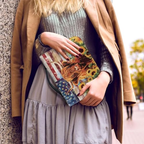Poceacles American Flag Highland Cow Sunflower Bible Cover Bag Waterproof Bible Tote Bag Multi-Purpose Book Carrying Case Protector with Handle PU Leather Church Tote Organizer for Women Men, 2XL2