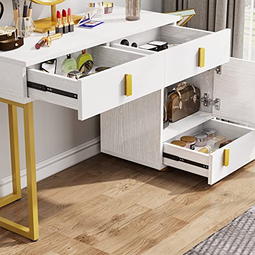 Tribesigns Vanity Desk With 3-Color Touch Screen Lighted Mirror, Makeup Vanity Table Set With Cabinet And 3 Drawers, Dressing Table With Cushioned Stool For Women, Girls, Bedroom (White And Gold) #TOP7