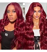 12インチ　HEPTICS - NATURAL WOMAN ラバーズ 99J Burgundy 13x6 Deep Wave Lace Frontal Human Hair Wigs