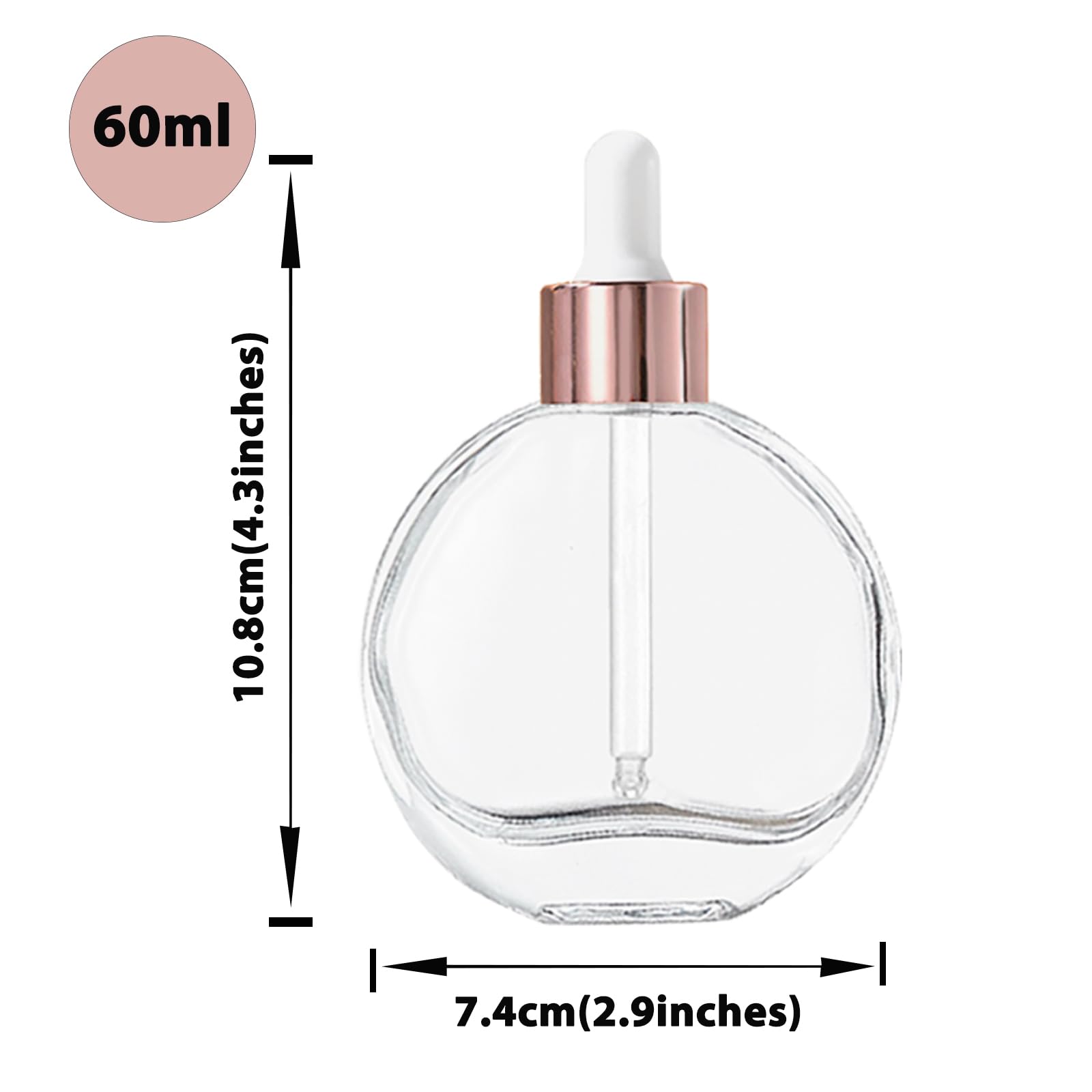 Botellas con cuentagotas transparentes de 2 onzas, 6 botellas de vidrio redondas transparentes con cuentagotas para ojos, para sueros de perfume, aceites para el cabello y otros líquidos (tapas