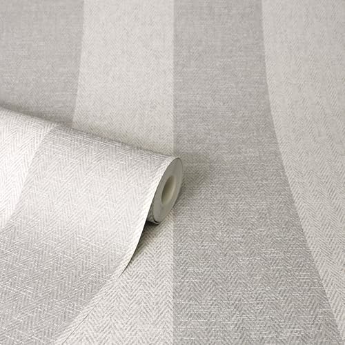 CROWN M1872 Harris Stripe Luxury Textured Wallpaper, Soft Grey, 52 x 1005 cm - Image 4