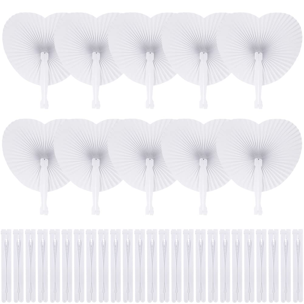 PLECUPE 60 Piezas Abanico PAI PAI Papel Plegable，Blanco Forma De Corazon,Abanicos Boda para Invitados,para Invitados De Bodas Fiestas Ceremonias Cumpleaños