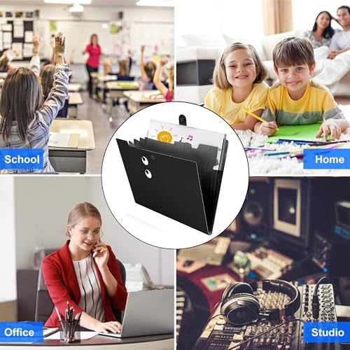 Image of NISUN 5 Pocket Expanding File Folder, Letter Size, Black | Fun Sticky Labels, Accordion File Organizer, Portable, For School & Office