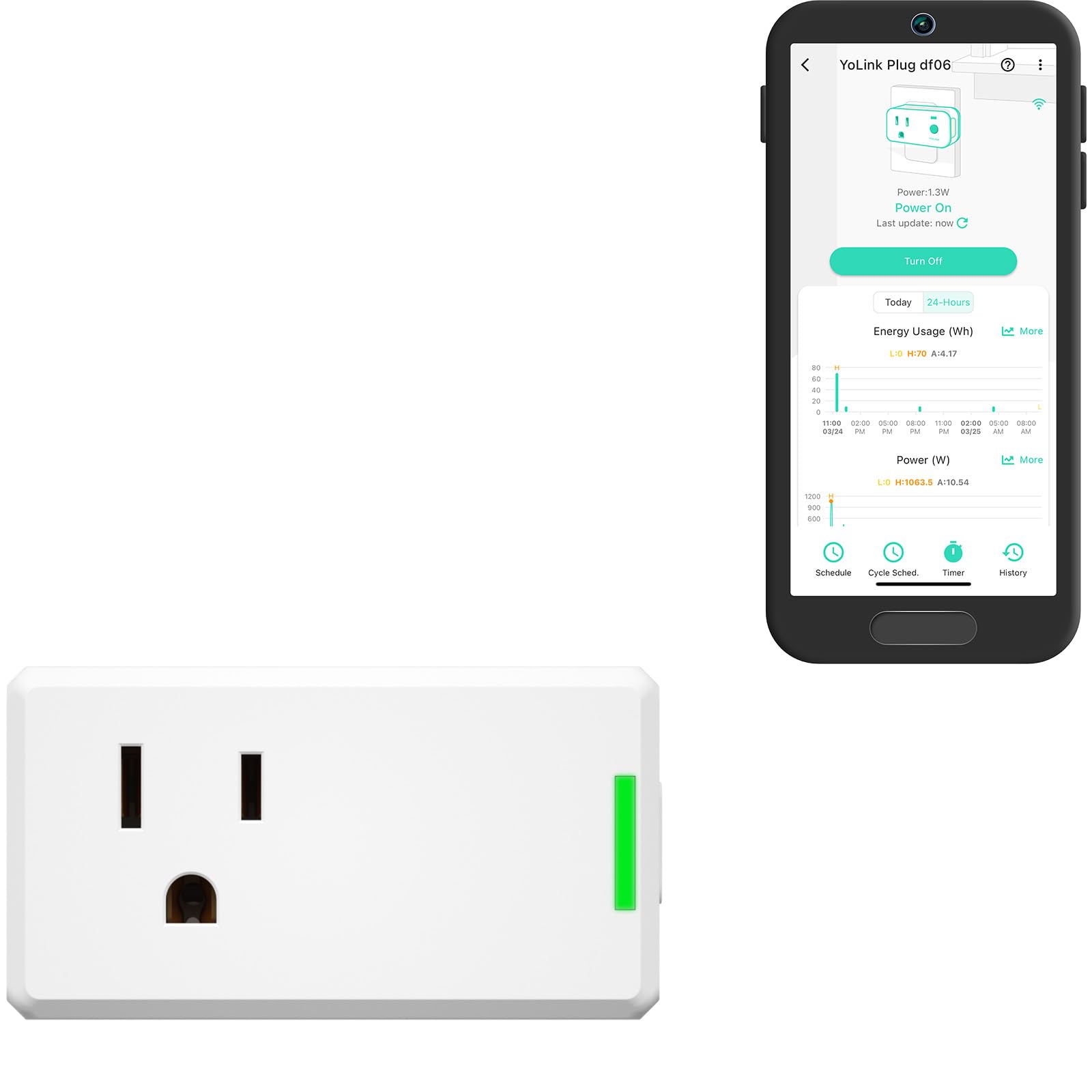 YoLink Smart Energy Plug 15A 1 4 Mile LoRa Range High-Power Devices with Cycle Schedule Real-Time Energy Monitoring