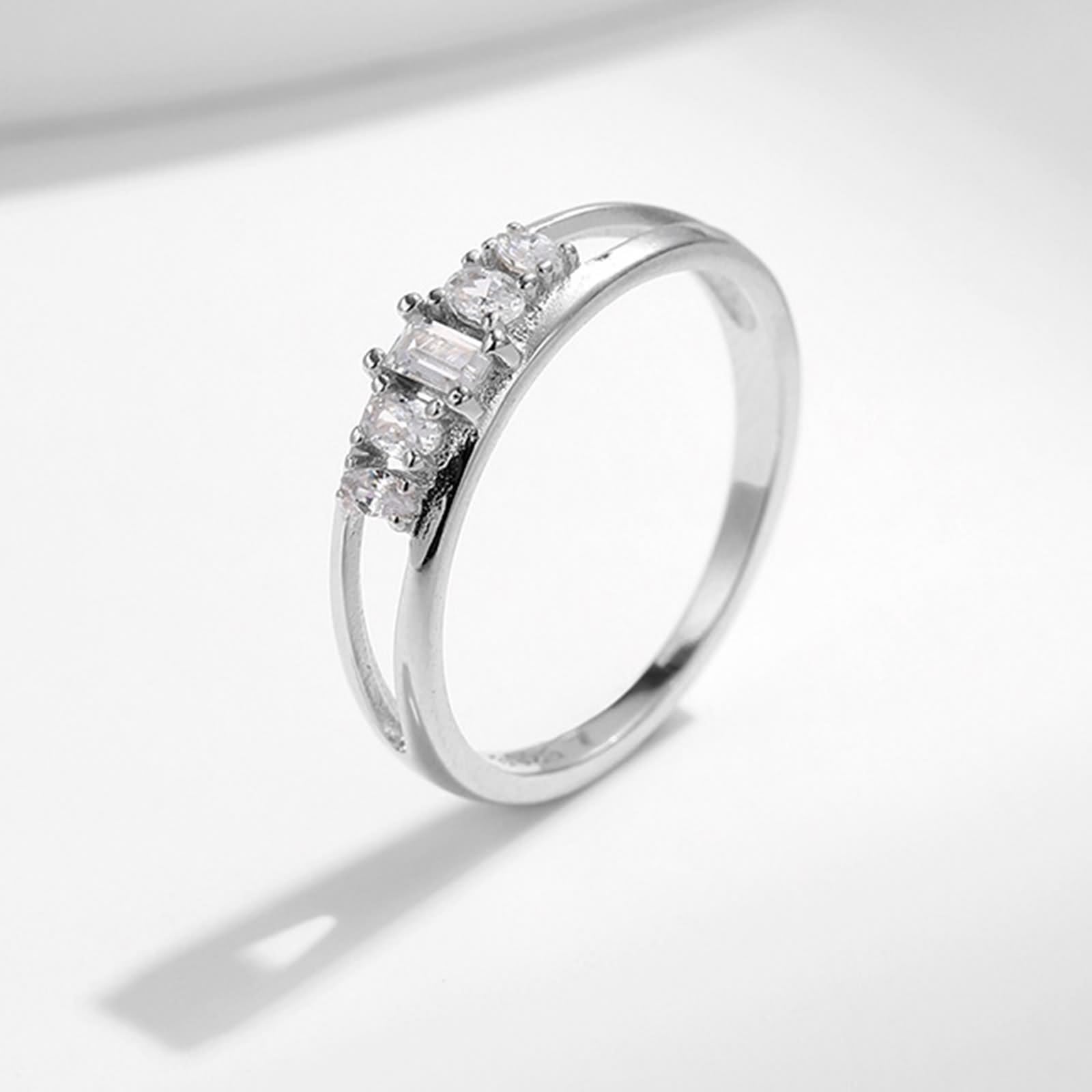 Memoire Ring Weißgold Ring Verlobungsung Elegant mit rechteckschliff Moissanit Geschenk 18 Geburtstag Mädchen