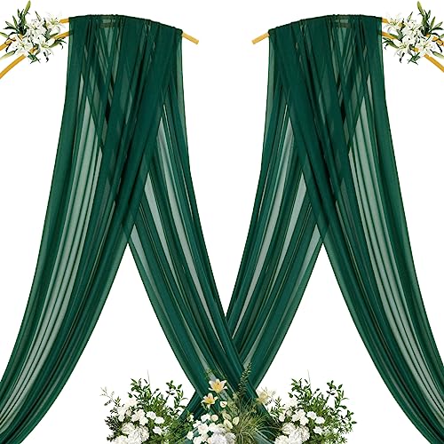 Image of MLMC Emerald Green Wedding Arch Draping Fabric 1 Panel 29 inch x 20 FT Extra Long Gauze Drapes Sheer Backdrop Curtains 6.6 Yards Outdoor Drapery Panels for Wedding Ceremony Party Ceiling Decoration