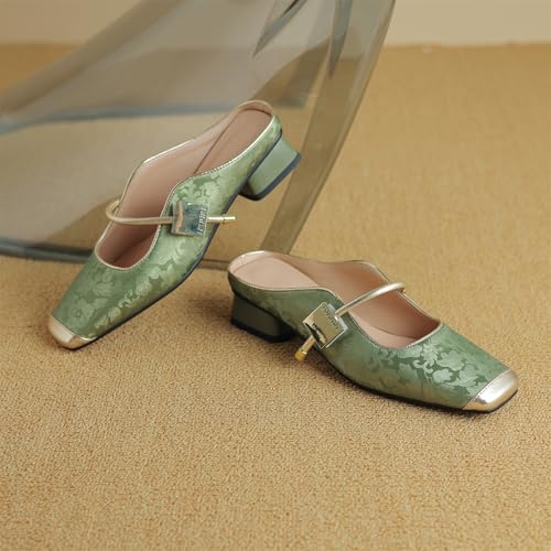 Women's Square Cap Closed Toe Slip-On Embroidery Pumps Low Block Heel Slide Hook & Loop Fastener Mules Classic Work Office Church Comfort Shoes Dress Party Shopping Dating Sandals2