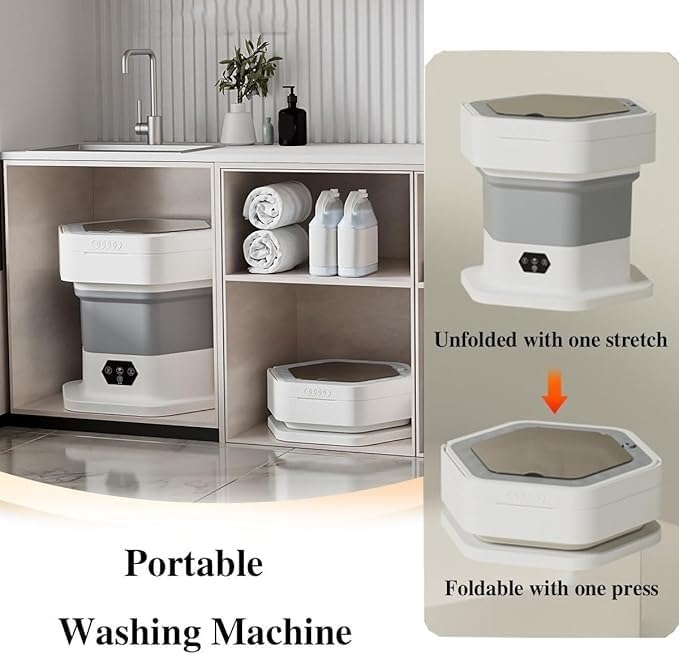 Image of 16L Mini Electric Portable Washing Machine Semi Automatic Foldable Washer With 3 Modes And Dryer For Travel, Home, Hotel Deep Cleaning Washer For Underwear, Socks, Towel, Baby Cloths (Big)