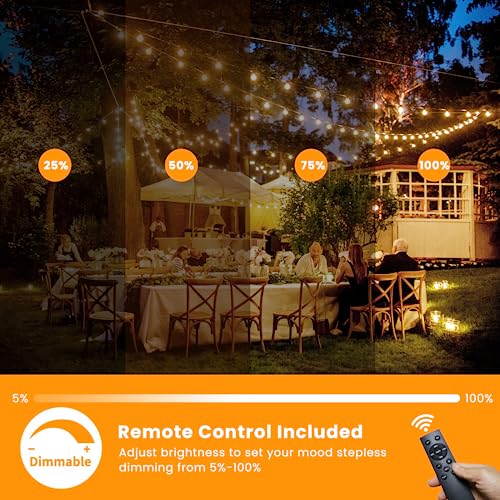 100FT Solar String Lights Outdoor Waterproof, Solar Patio Lights with Remote Control & 30+2 Dimmable ST38 Edison Bulbs S - Additional View