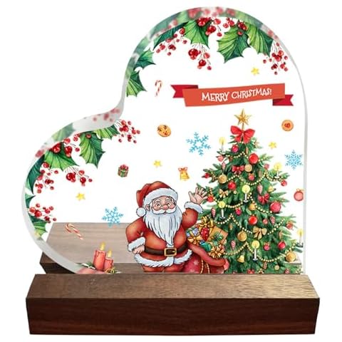 Acrylic Merry Christmas Memorial Gift Christmas Desktop Decoration Transparent Heart Christmas Gift Souvenir Desk Decoration for Women Men Mom Dad Parents 3.7 inches Cover