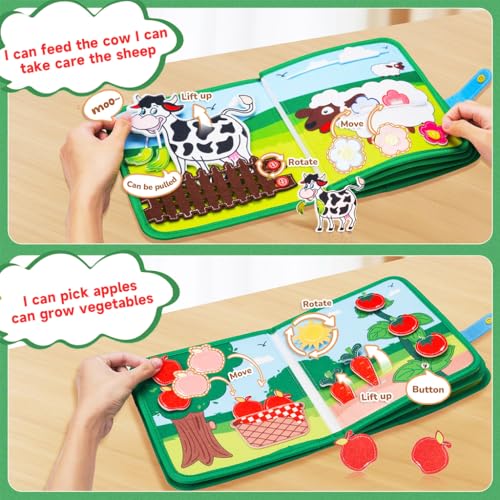Image of PATPAT Farm Toddler Busy Board, Montessori Toys for Boys Girls 1 2 3 4 Year Old, Educational Quiet Activity Book with Knowledge with Life Skills, Toddlers Travel Toys for Airplane Car