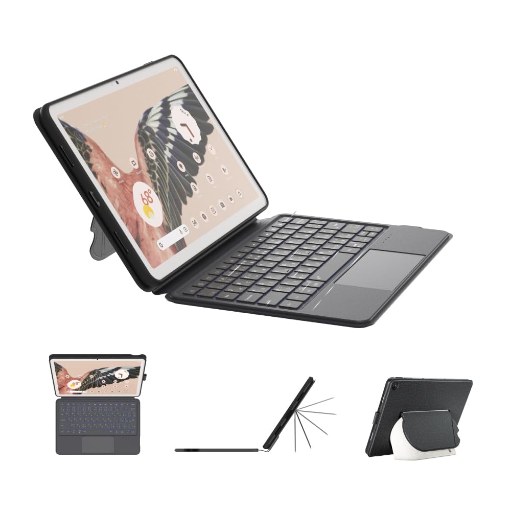eiP Magnetix Google Pixel Tablet 11インチ用 Bluetoothキーボードケース(2023)、バックライト付き、日本語配列、取り外し可能、視野角調整、スピーカードック対応、黒色