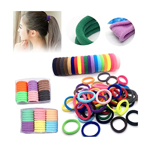 50 Pcs Hair Ties Elastic Hairband with Storage Box, YeLukk 3 cm Women Girls Thick Curly Black Color Hair Ponytail Holder Rubber Band,Soft Headband Accessories,Toddler Hair Bands (Multicolor)
