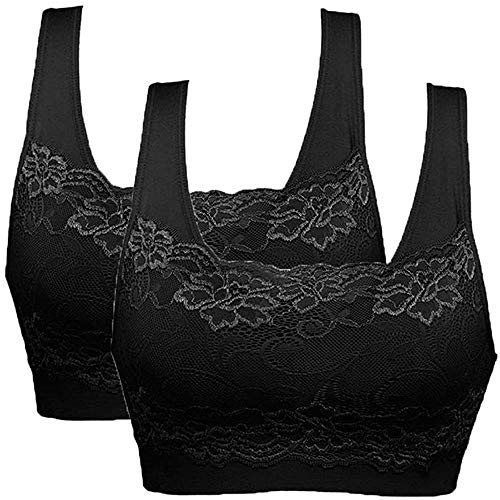 Vertvie Damen Strech Ohne Bügel Push up Yoga Sports BH Bra Top Set Für Fitnesstraining Polsterung 2er/3er/4er Pack(EU S/Etikettengröße M,2 Schwarz)