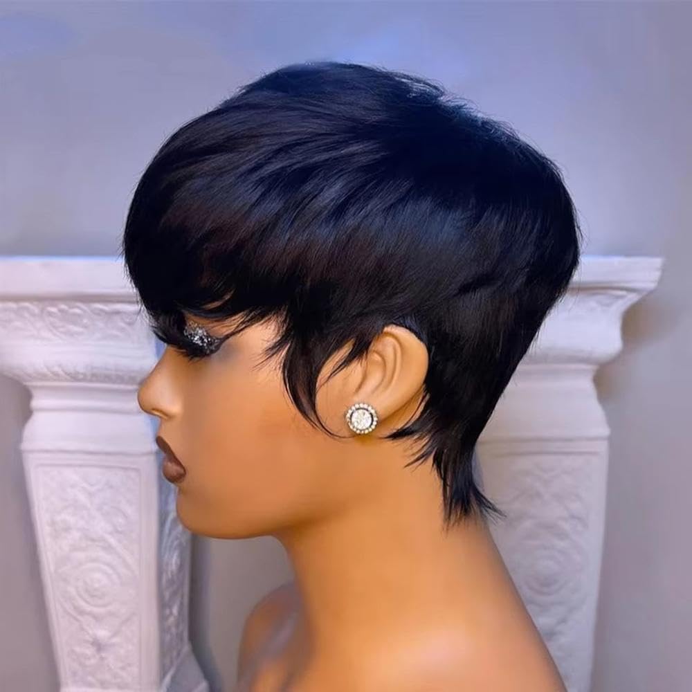 Haarpflege Kurze Gerade Bob Perücke Aus Echthaar Für Frauen Mit Pony Ohne Spitzenfront(180%)