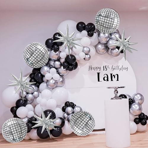 Image of TONIFUL 8 Pcs 22Inch Disco Large 4D Giant Round and Star Balloons Explosion Star Mylar Balloons Set for Backdrop Christmas New Year Birthday Wedding Bridal Shower Anniversary Photo Booth Supplies