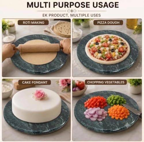 Image of Luxe Craft Green Marble Chakla 10 Inch | Heavy Stone Roti Maker Board | Handmade Chapati Rolling Board for Kitchen | Premium Marble Roti Chakla for Chapati, Puri, Paratha & Baking Dough (10 Inch)