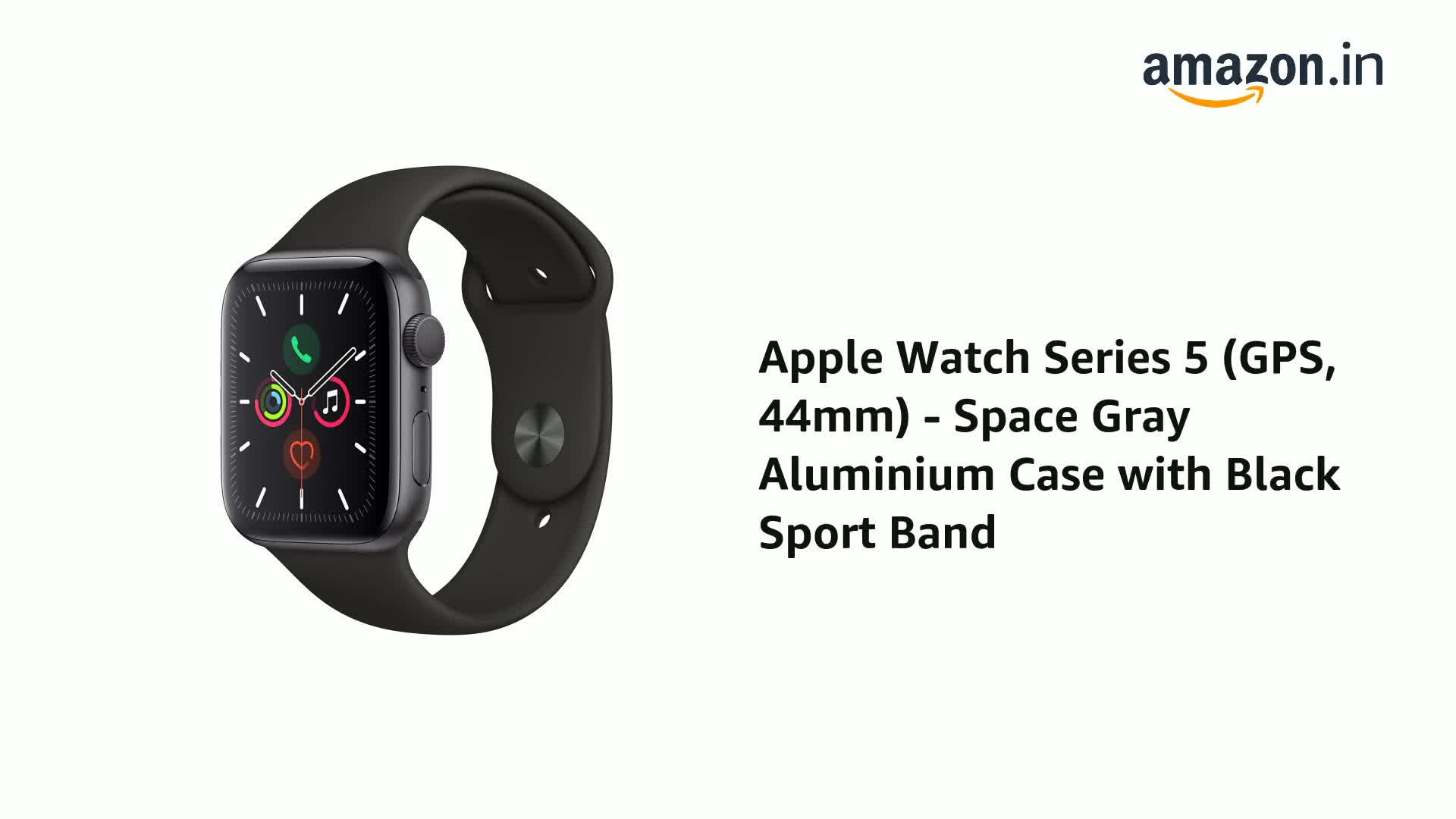 Amazon.in: Buy Apple Watch Series 5 (GPS, 44mm) - Space Gray Aluminium Case  with Black Sport Band Online at Low Prices in India | Apple Reviews \u0026  Ratings