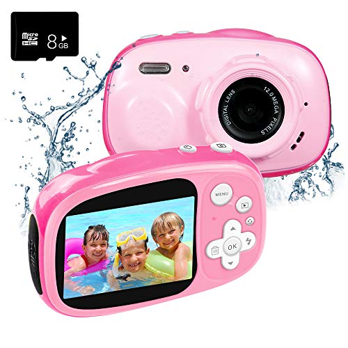Kids Camera Waterproof OUKITEL Q1 Digital Underwater Video Camcorder Action Camera Rechargeable with 8G SD Card 2.0” for 3-12 Year Old Boys and Girls Birthday Festival Gift-Pink.