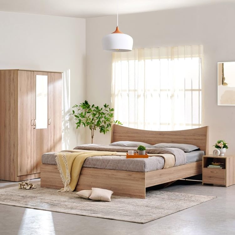 Image of Home Centre Helios Alton Queen Bed |Engineered Wood Queen Bed| (Oak) |1 Year Warranty