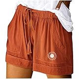 Damen Shorts Sommer Kurze Hose Hohe Taille Solide Druckt Pyjama Shorts Sport Yoga Kurze Hose Sweatpants Laufshorts Baumwolle Leinen Zuhause Strand Shorts Elastischer Bund mit Kordelzug Taschen