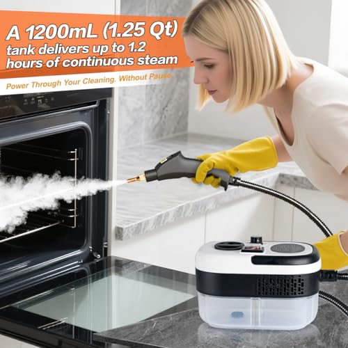 Image of Handheld Steam Cleaner for Home, 2500W High Handheld Steam Cleaner, Portable Multi-Surface Clean for Home, Upholstery, Car, Floor, Kitchen, White (Red)