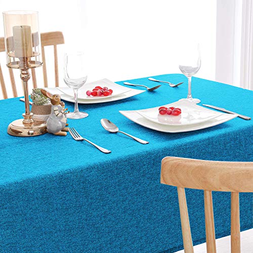 Image of Khooti Jute Table Cover for 4 Seater | 50 x 50 Inches / 127 x 127 cm | Bondi Blue | Heat Resistant | Machine Washable | Table Cloth for Dining Table, Kitchen Table, Wedding, Birthday Party