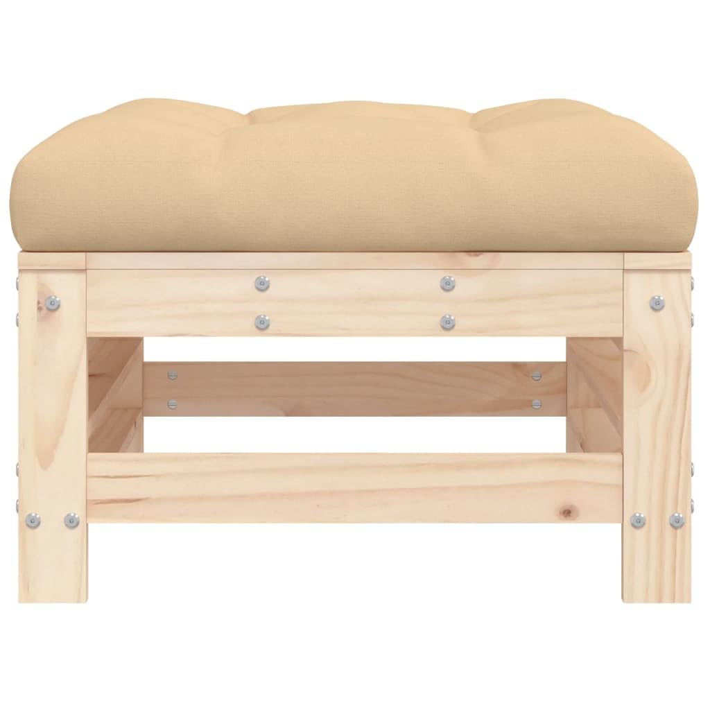 Taboret ogrodowy z poduszką, 2 szt. lite drewno sosnowe 57,5 x 57,5 x 30 cm, beżowa tapicerka Oxford, modułowy zestaw mebli do siedzenia na zewnątrz, odporny na warunki atmosferyczne, wygodny