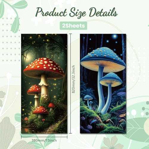 Image of Peacoblue Wheelie Bin Stickers 2 Sheets Mushrooms and Forest Sticky Dustbin Stickers Decals, 15 inch x 32 inch Waterproof Large Wraps for Trash Cans Bins Fridges Door Wall Garden Outdoor Indoor Patio Decor
