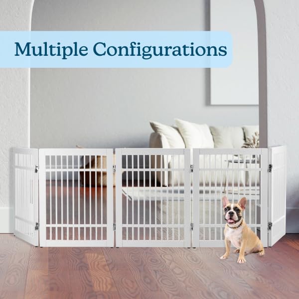 Freestanding Dog Gate - 5-Panel Foldable Indoor Pet Fence - 91x24-Inch Extra Wide Wood Dog Gate for Stairs, Hallways or Doorways by PETMAKER (White)