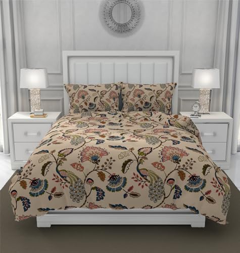 Image of DECOMIZER Super Soft Glace Cotton King Size AC Comforter /Blanket /Duvet for Double Bed with 1 Flat Bedsheet and 2 Large Pillow Covers - 4 Piece Comforter Set - Beige Anokhi