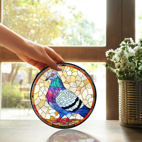 Cadeau pigeon oiseau déco suspendue vitrail anniversaire
