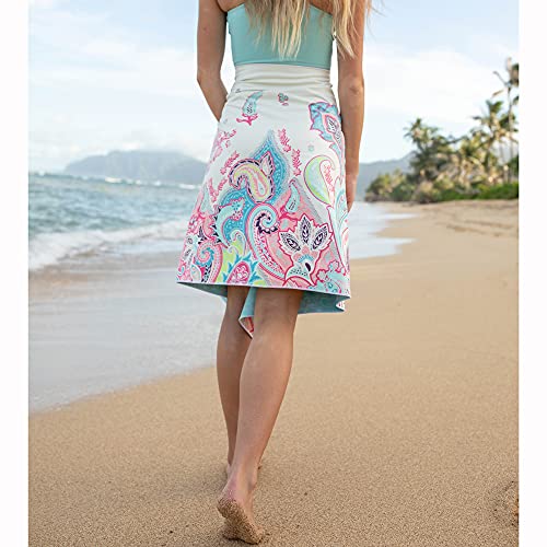 Women's Microfiber Towel Swimsuit Cover-up Wrap All-in-One (Teal Paisley, Plus)4