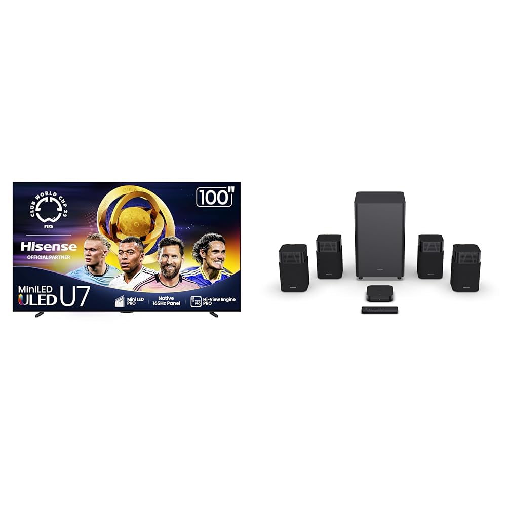 Hisense 100U75QG Mini-LED 4K UHD Smart Google TV HT Saturn 4.1.2Ch Sound Bar with Wireless Subwoofer