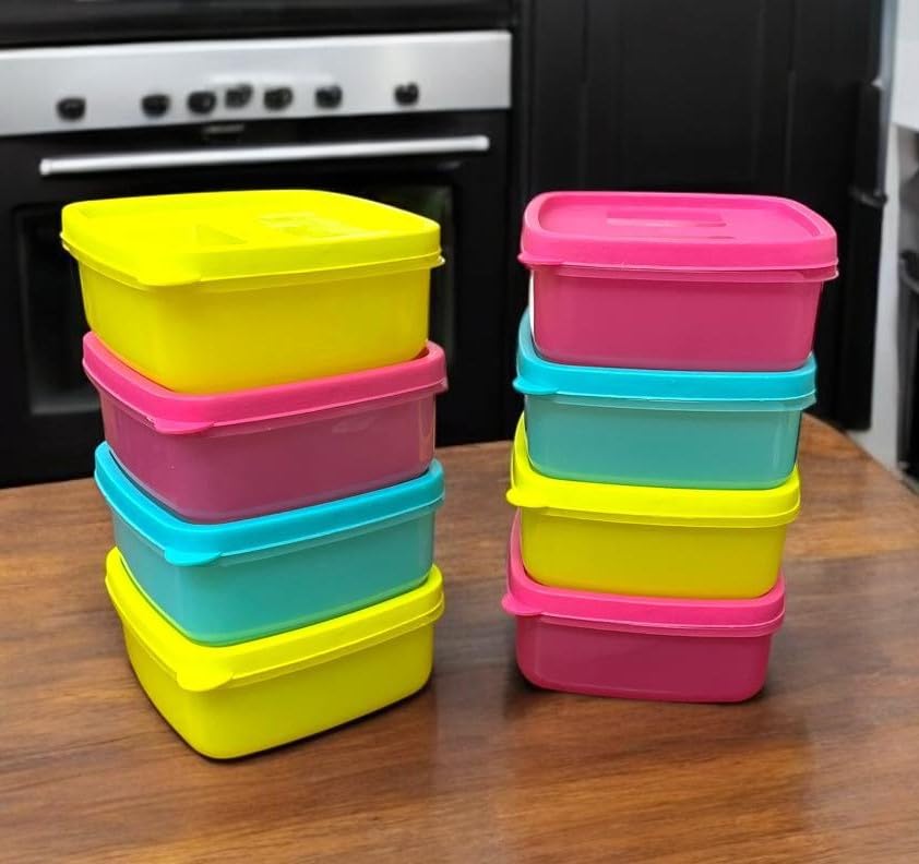 Image of C.S.M CSM Square Food Storage Containers, Set of 8 (330ml Each), Air Tight, BPA Free, Microwave Safe, Stackable, Multicolour Kitchen Organiser, Dishwasher Safe