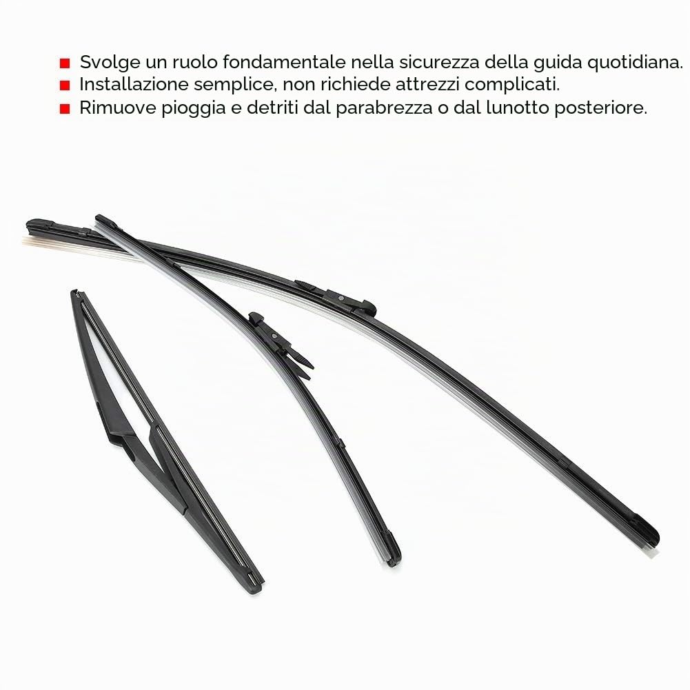 Kit Tergicristalli J10 + Spazzola Tergicristallo Idrorepellente Anteriore 24 Pollici 16 Posteriore 12 Spazzole Adatto per 2007-2013 Guida a Destra Auto